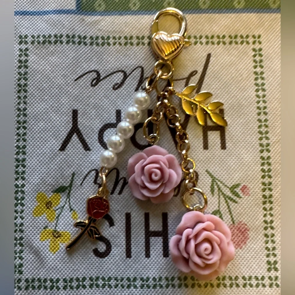NWT light purple roses charm keychain purse charm